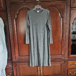 Time and Tru Ribbed Long Sleeve Midi Dress - Gray